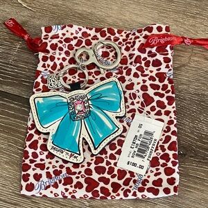 Brighton Fashionista Bow HB Fob Turquoise Pink Red Blue Key Ring Bag Charm NWOT